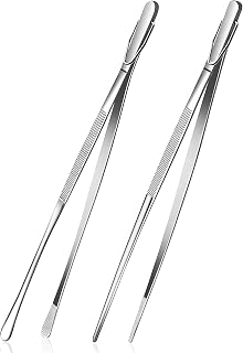 Professional 12-Inch Extra-Long Stainless Steel Tweezers – Precision Slanted Tip for Electronics, Mechanical Repair, Crafts & Beauty (Anti-Slip Grip)