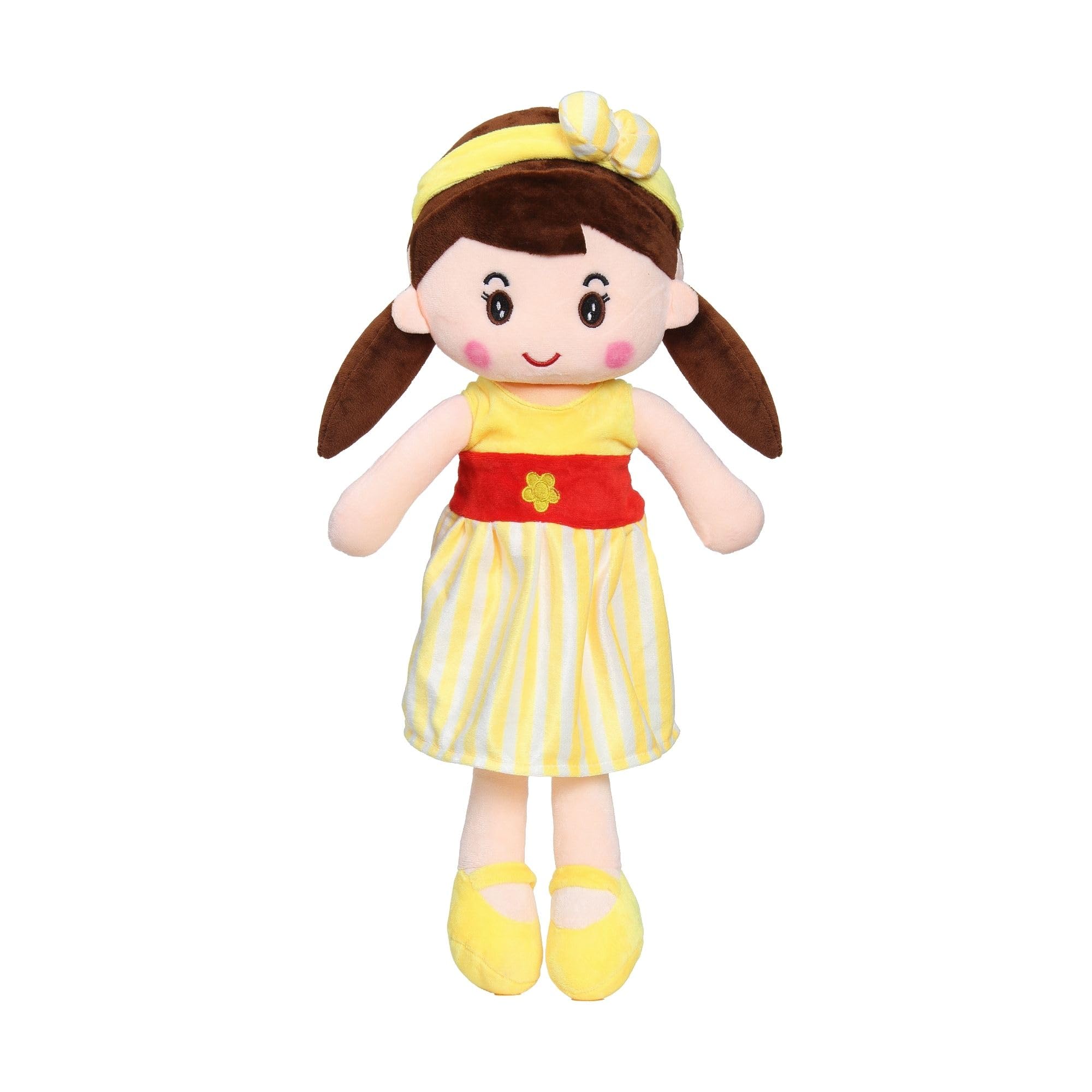 MABLE Soft Doll for Girls | Cute Plush Baby Doll Toy with Colourful Hairband | Huggable Stuffed Doll Gift for Kids, Girls, Toddlers & Babies Age 3 to 5 Years (40CM Yellow)