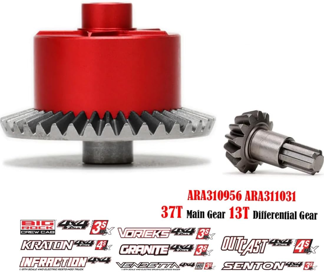 Alloy Differential Case 37T Main Gear & Input Gear 13T AR310872 Upgrades Parts for ARRMA 1/10 Arrma Big Rock/Granite/Vorteks/Senton 3S BLX,Kraton/Outcast 4S BLX,1/8 Typhon/Infraction 3S BLX(Red)