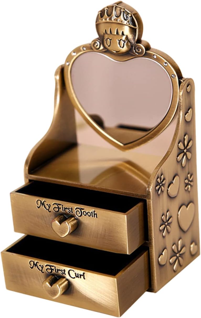Creative Metal Baby Keepsake Box for First Tooth and Curl Storage Fetal Hair and Tooth Fairy Box Drawer Style Case for Infants and Toddlers