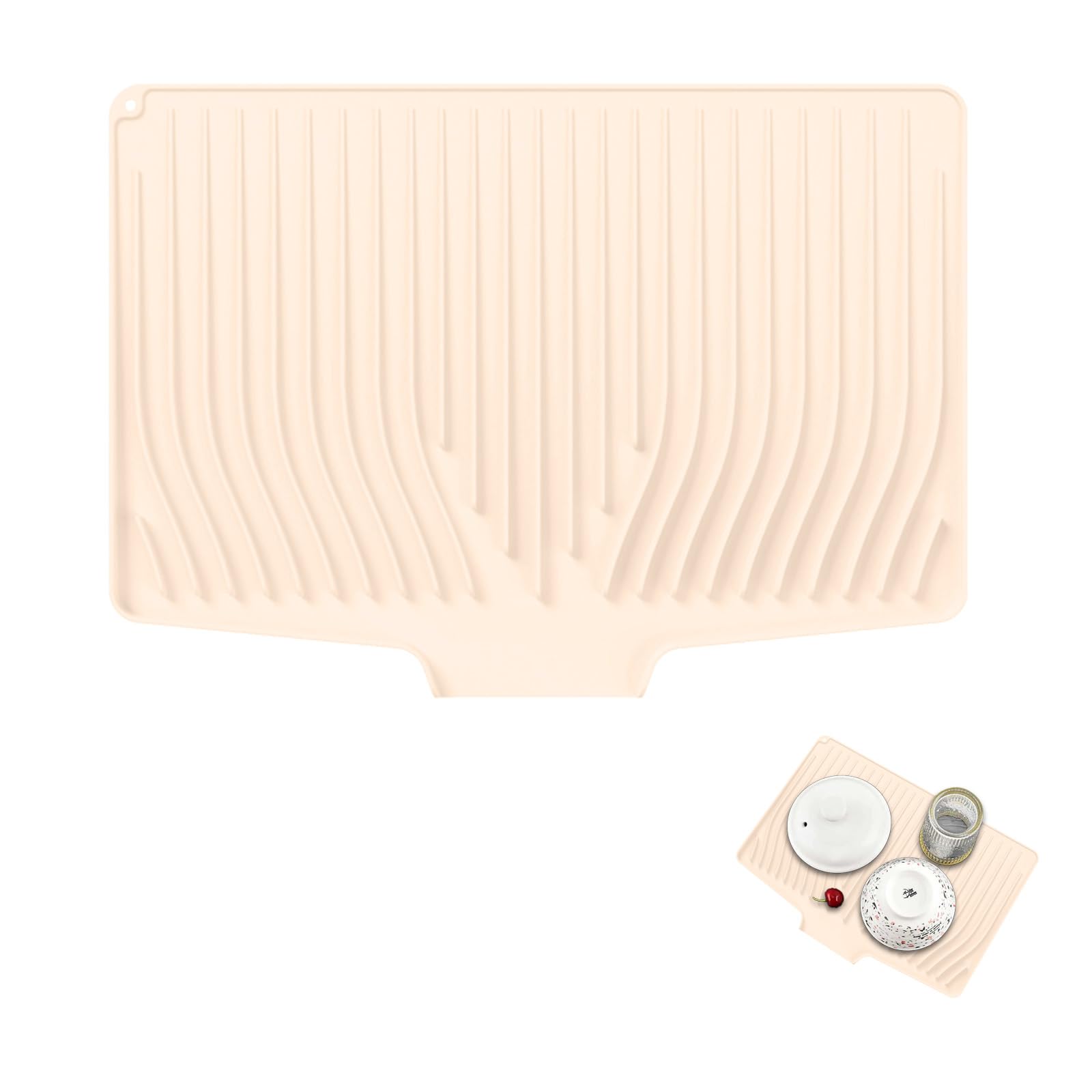 Silicone Abtropfmatte für Geschirr (48x35cm) – Großes Abtropfgestell & Spülbecken Organizer aus hitzebeständigem Silikon – Ideal als Küchenhelfer & Geschirr Abtropfständer (Beige)