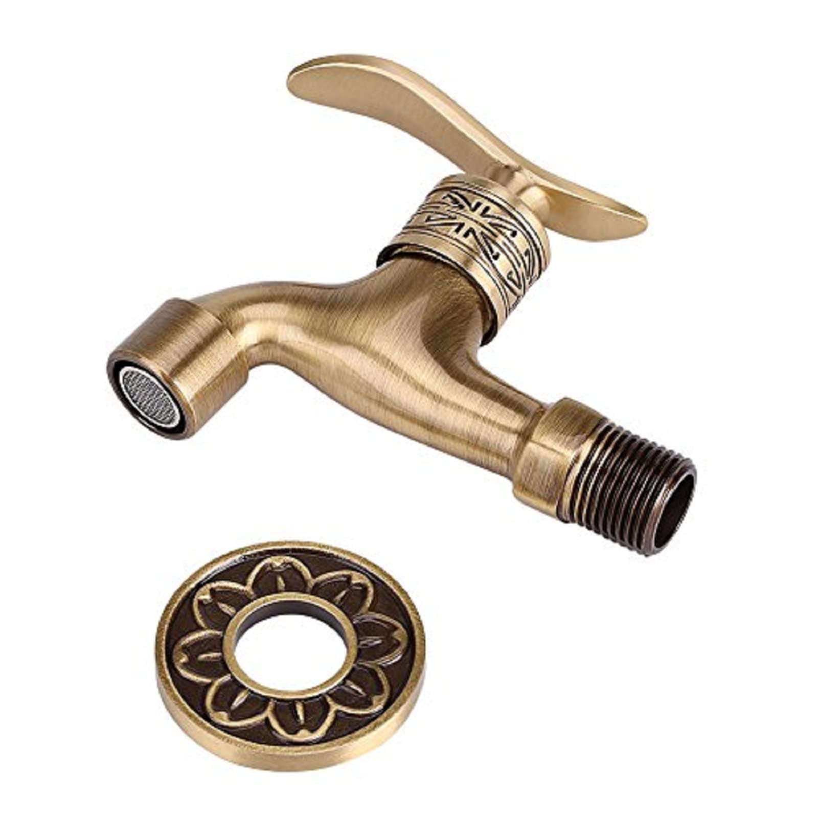 Grifo de Agua Fría Latón Antiguo Montado en Pared con Manija Palanca, Ideal para Lavadora Baño Jardín Piscina
