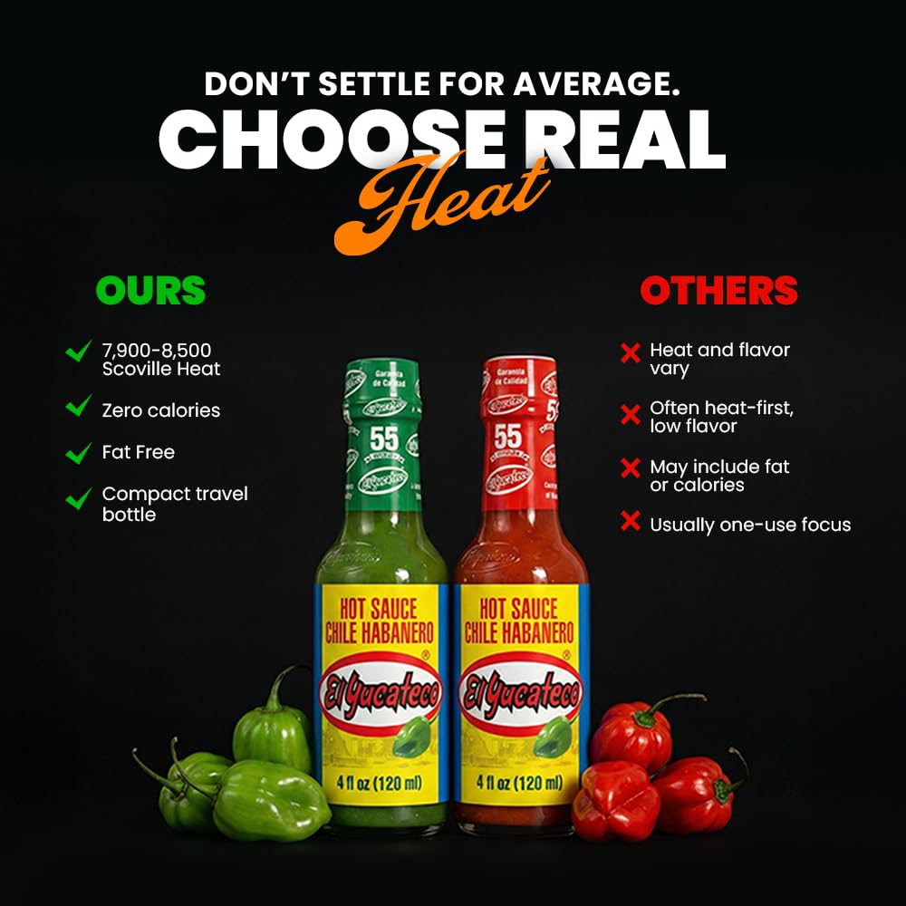 EL YUCATECO Hot Sauce, Aauthentic Mexican Hot Sauce Flavor, Bold Taste with Real Habanero Salsa, Fiery kick in every drop, Spicy gift set, Gourmet flavor, 2-pack Green and Red sauce | 4oz each