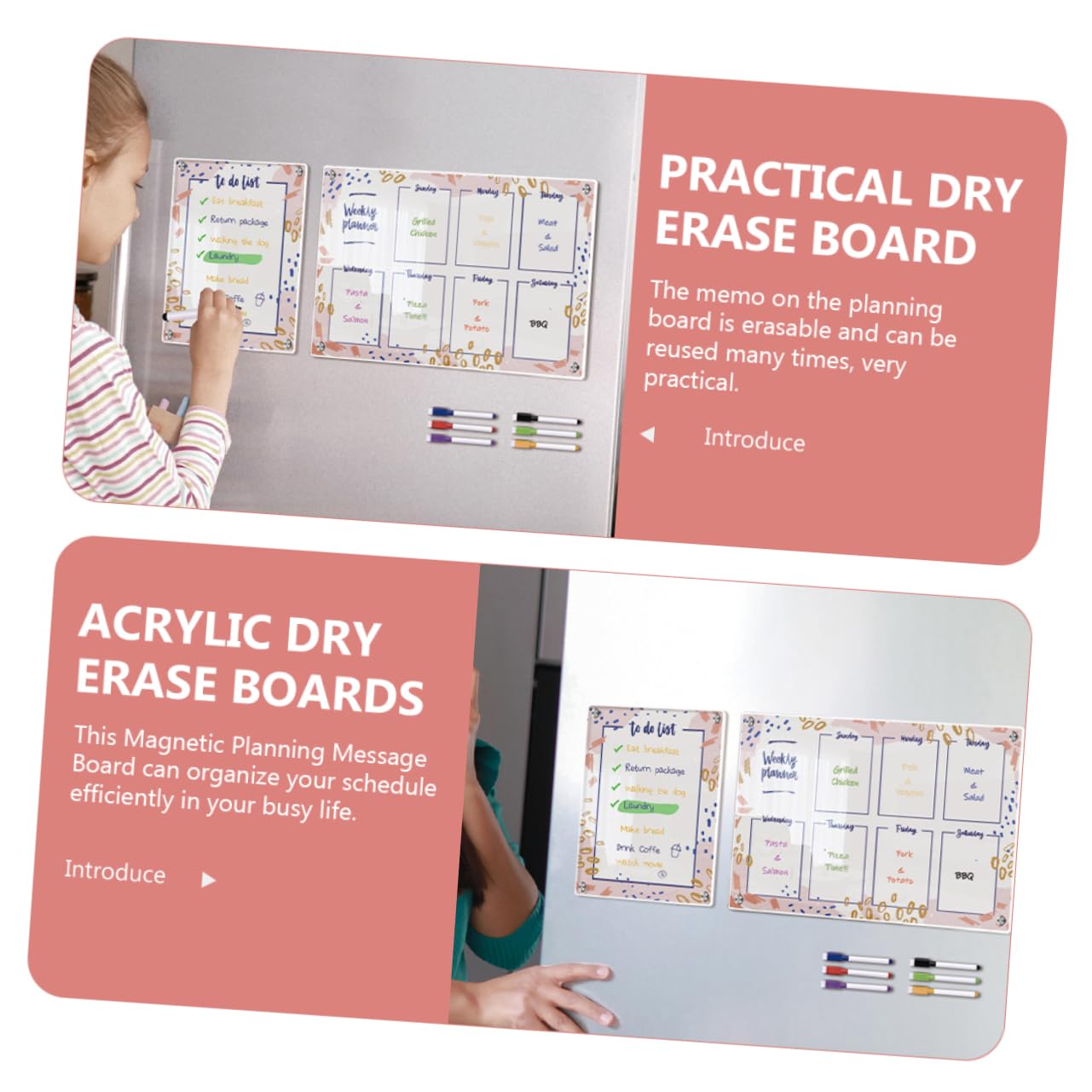 VILLCASE Planungstafel Für Kühlschrank Magnetisch Abwischbar Acryl Wochenplaner Kühlschranktafel Memo Notizboard Hausplaner Organisationstafel