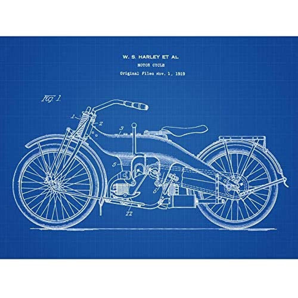 Artery8 Harley Motor Cycle Vintage Bike 1924 Patent Plan Unframed Wall Art Print Poster Home Decor Premium