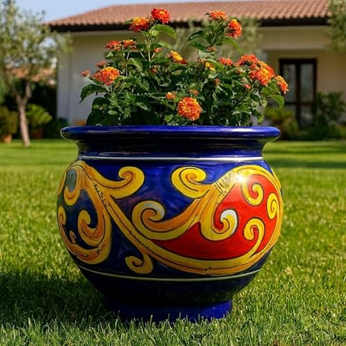 Generico Vaso Cachepot Gaspò in Ceramica Stile Caltagirone-Sicilia Decorato a Mano – Diametro 20 cm 2407250902