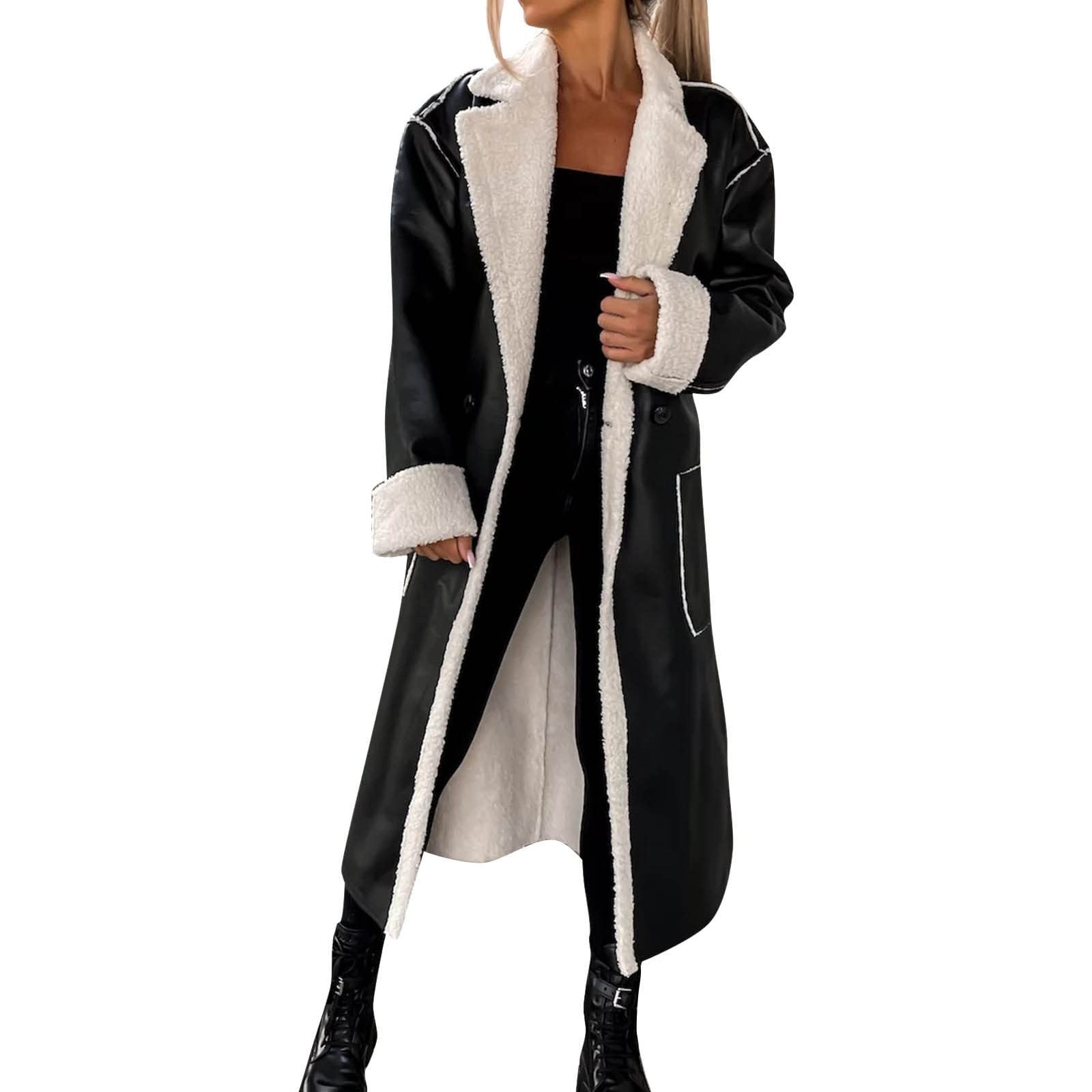 Leren jas voor dames, lang, elegant, kunstlederen jas, fleece gevoerd, trenchcoat, oversized overgangsjas, lak-kunstlederen winterjas, revers, windjack, winddicht, pluche mantel met zakken, wit, S Leren jas voor dames, lang, elegant, kunstlederen jas, fleece gevoerd, trenchcoat, oversized overgangsjas, lak-kunstlederen winterjas, revers, windjack, winddicht, pluche mantel met zakken, wit, S