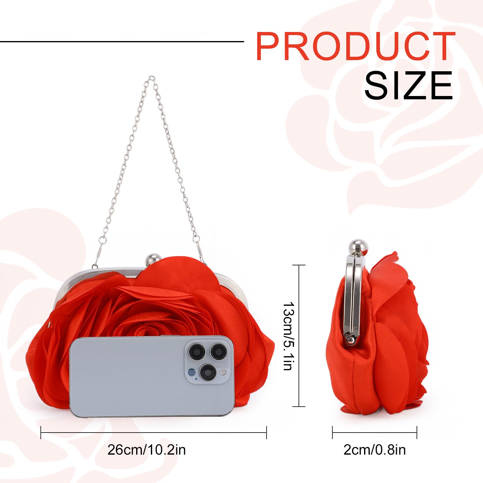 Fecialy Mujeres Bolsa de Noche Floral Satén Embrague Monederos con Cadena Rose Patrón Monedero Fiesta Prom Bolsos