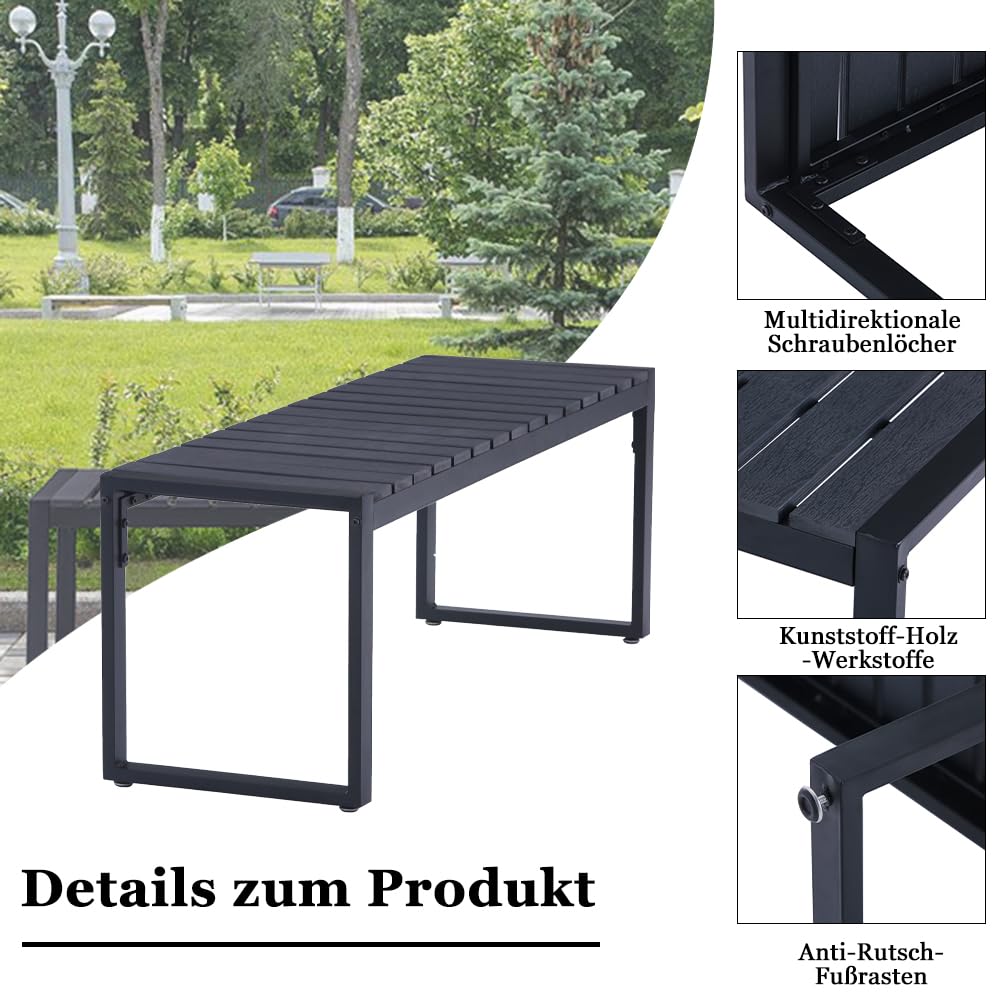 Mingone Gartenbank wetterfest, Harzbank 2-Sitzer 120 x 40 x 45 cm (Schwarz) | Bank Outdoor , Gartenbank Holz & Metall, Balkon Bank für Garten Balkon & Flur,Sitzbank 200 kg