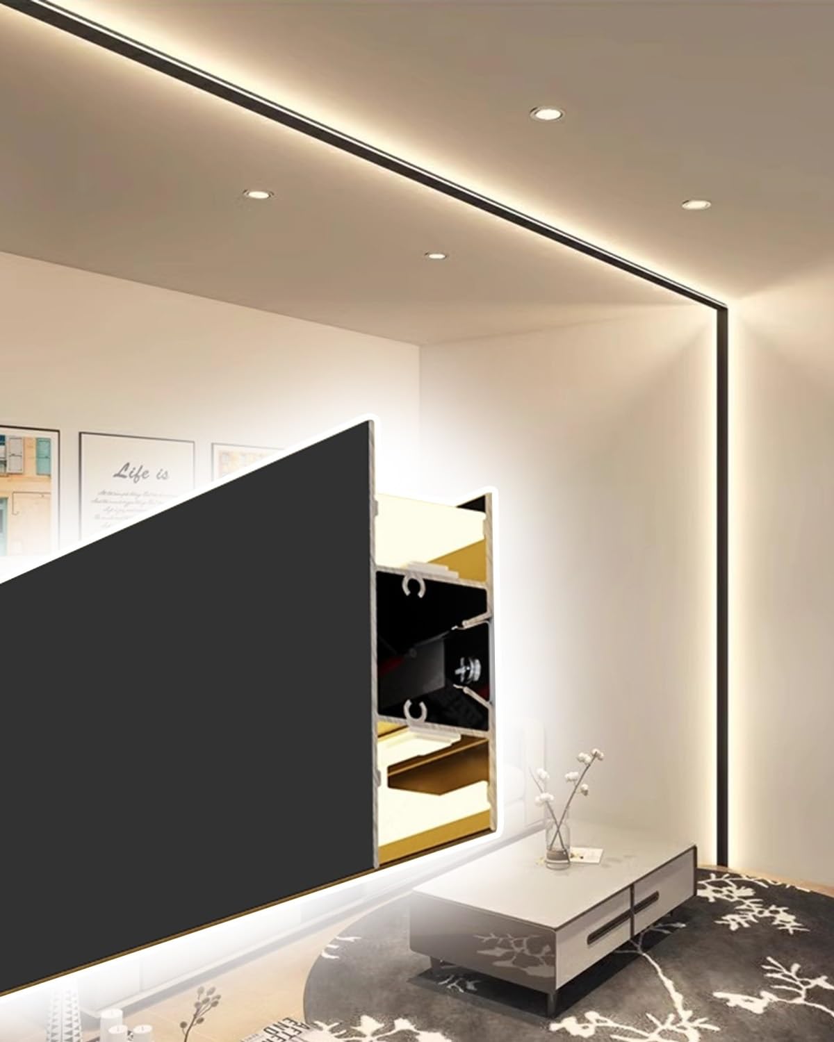 Dimensioni delle modanature per soffitti, Canale di Illuminazione con Modanatura a Corona a LED for pareti a soffitto di Lunghezze Multiple(3.6m (11.8ft))