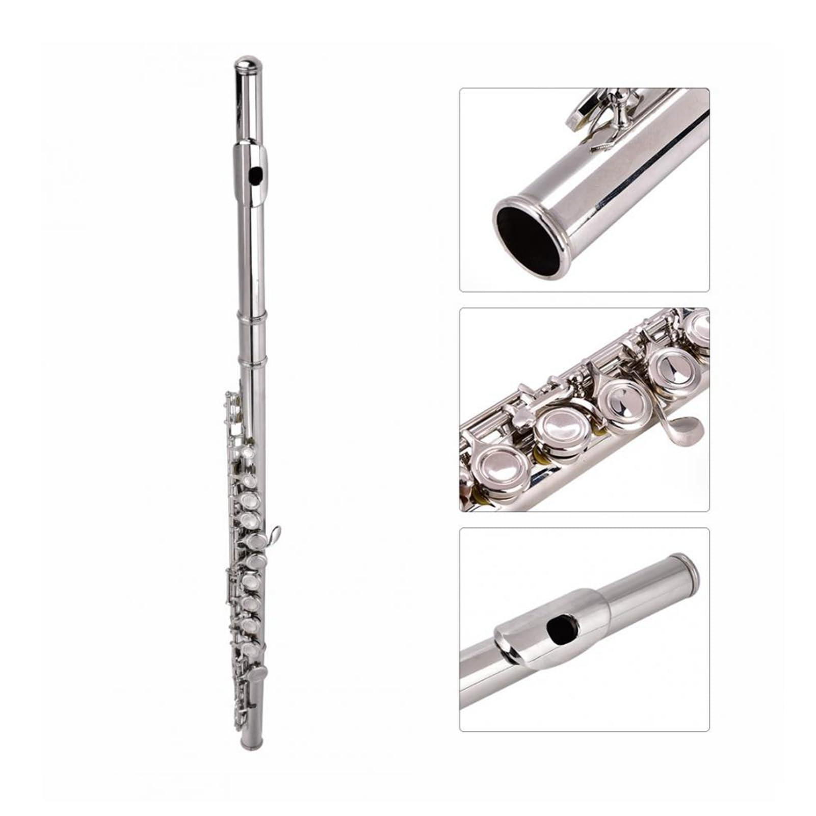 Domary Flauto a Foro Chiuso Placcato Argento 16 Tasti Offset G Split E Flauto con Viti di Regolazione Scatola in Pelle per Principianti