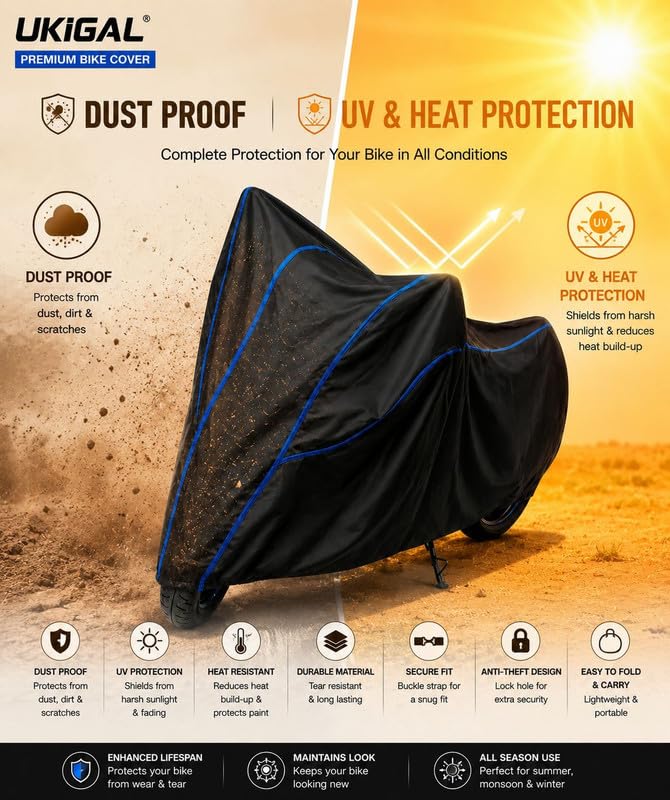 Image of Water Resistant Bike Cover for Scrambler 400 X, Dustproof Motorcycle Cover with UV & Heat Protection, All Weather Indoor Outdoor Use, Universal Fit Rain Cover