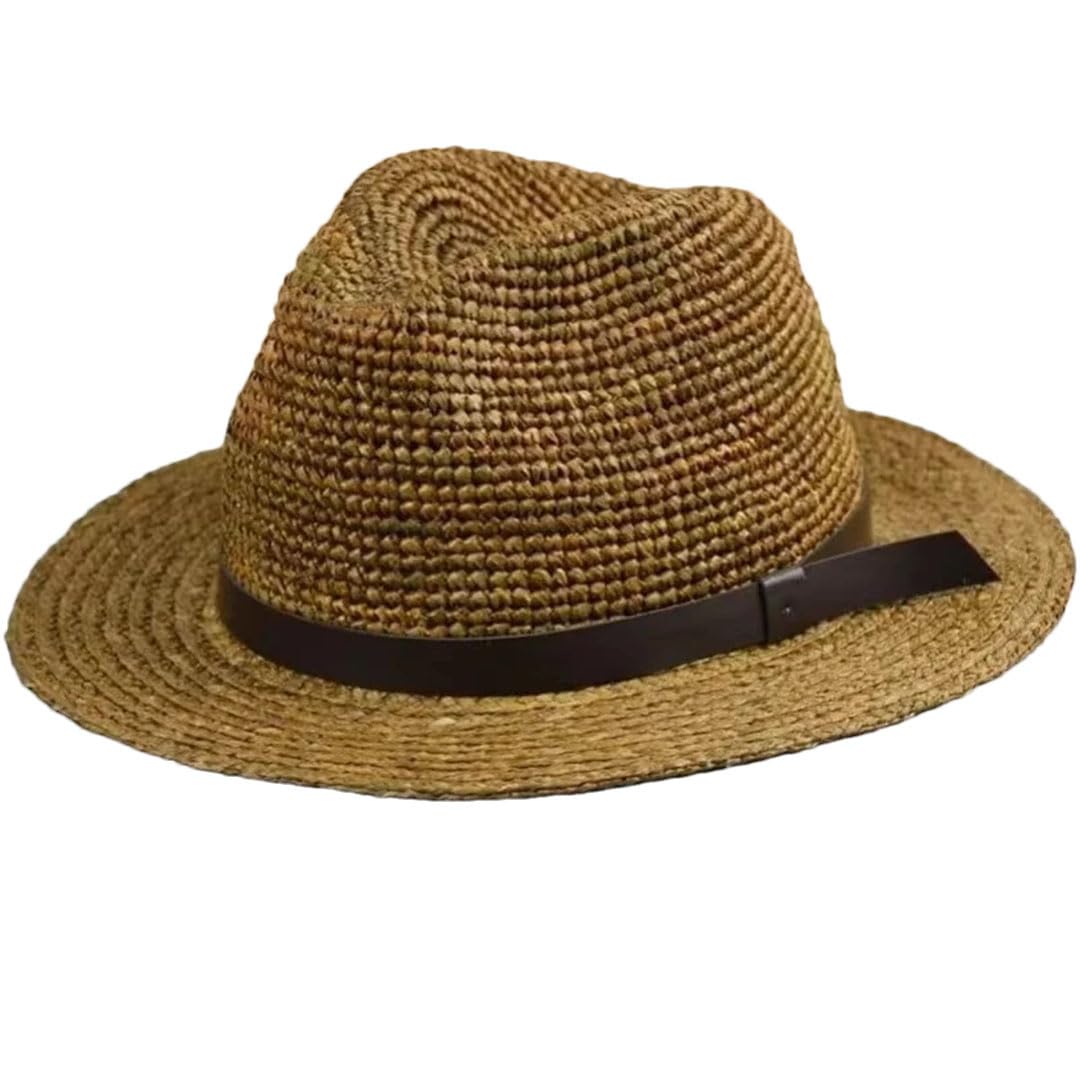 Cappelli da uomo in rafia di paglia di protezione solare cappelli da sole per vacanze all'aperto cappello da spiaggia, Caff, 57