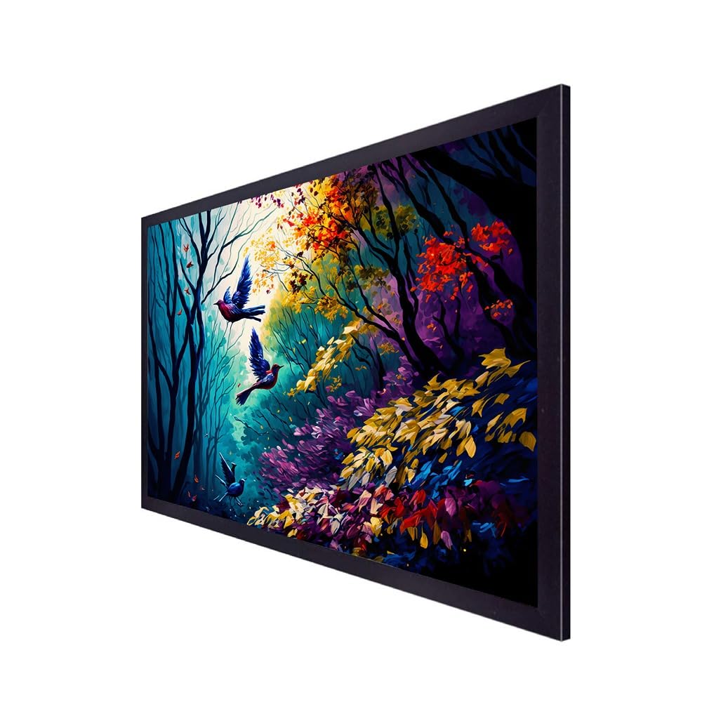 DEKORSTATION Digital Art Print forest with Birds Wall Painting|Floating Frame Canvas Wall Painting for Living Room, Bedroom, Office, Hotels, Drawing Room DΓ©cor|12x24 inch Canvas Painting 1