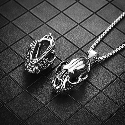 HZMAN Men's Punk Pendant Necklace, Gothic Stainless Steel Openable Sabertooth Tiger Skull Jewelry3