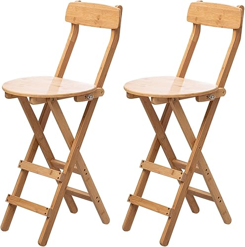 Taburete de bar plegable de 27 pulgadas, taburete plegable para adultos, taburete de bambú portátil, altura de mostrador con respaldo, silla