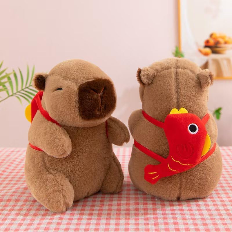 Image of Capybara Plush Toy Soft Stuffed Animal with Cute Fish Backpack - 20cm | Kawaii Capybara Teddy Bear for Kids, Girls & Boys | Birthday Gift, Home Decor Plush
