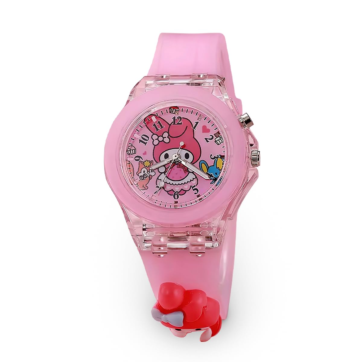 Montre à quartz analogique pour fille - Bracelet en silicone coloré - Cadeau pour filles de 3 à 10 ans - Scintillante - 3D - Lumière LED clignotante - My Melody - Rose - Emballée dans une
