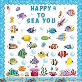 CPicdn 129Pcs Fish Cutouts Tropical Fish Back to School Name Tag Classroom Bulletin Board Sea Animals Cutout Ocean Themed Birthday Under the Sea Party Decorations First Day of School Supplies for Kids