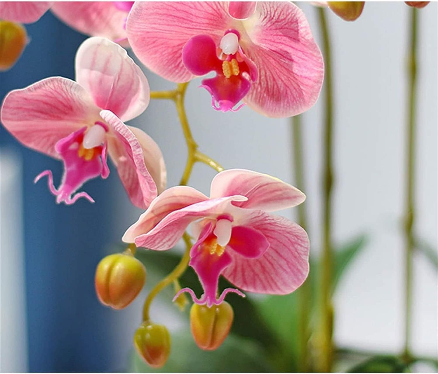 Orquídea Artificial Flores Phalaenopsis Artificiales de 60 cm con Jarrón de Cerámica Decoración Elegante de Orquídeas Falsas en Maceta Flor Artificial, Rosa Roja