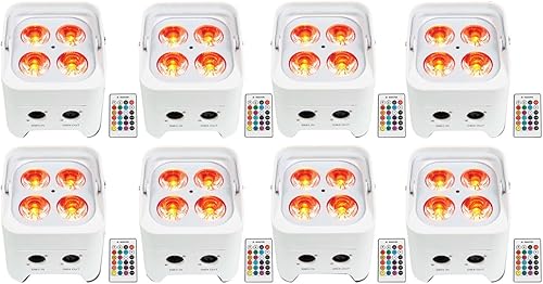 8 Rockville Best PAR 50 - Luces de lavado recargables blancas inalámbricas DMX+RGBWA+UV