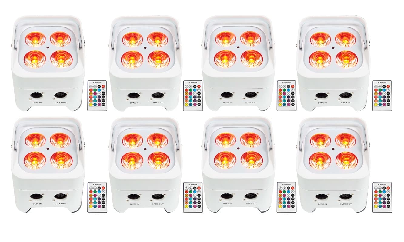 8 Rockville Best PAR 50 White Rechargeable Par Wash Lights Wireless DMX+RGBWA+UV