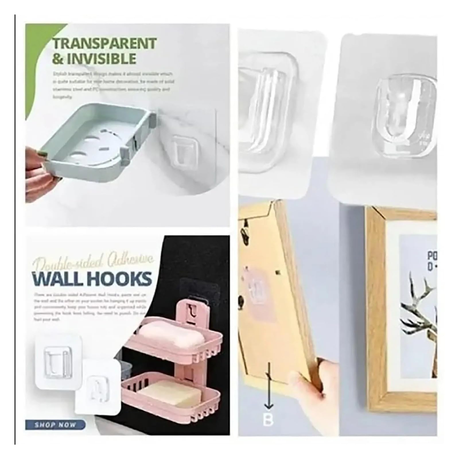 Ganchos de Pared autoadhesivos de Doble Cara, Adhesivo Fuerte, Transparente, sin Huellas, Gancho de Pared del Dormitorio for Cocina, Soportes de Almacenamiento, Venta al por Mayor