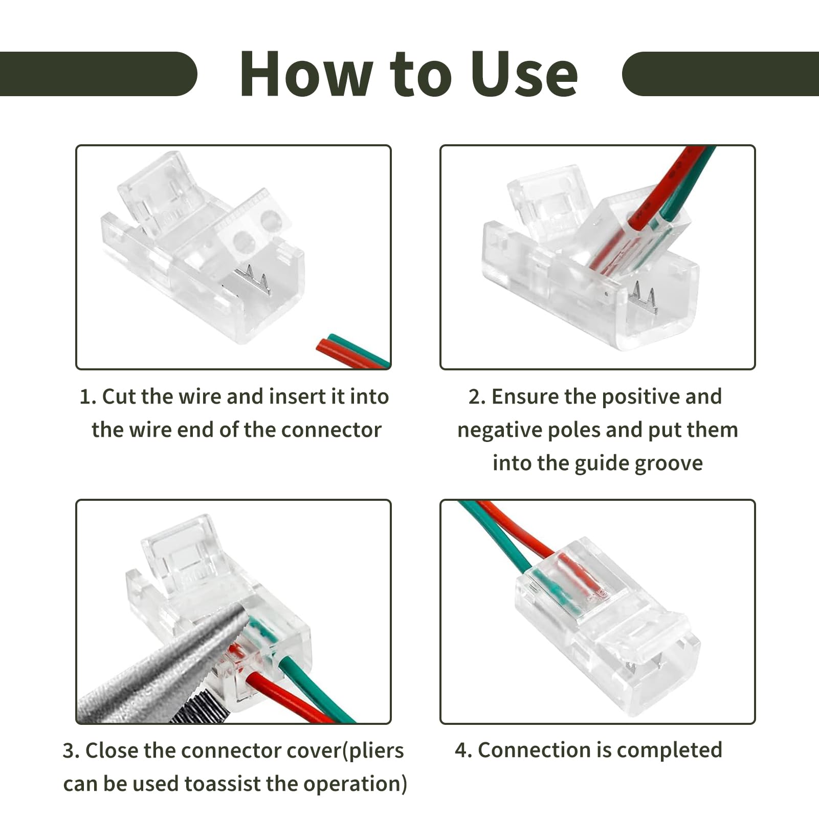 Xatgiouy 20 Pcs 2 Pin 8mm COB LED Strip Connectors, Gapless Solderless LED Connector for Waterproof COB/SMD LED Light Strips - Image 4