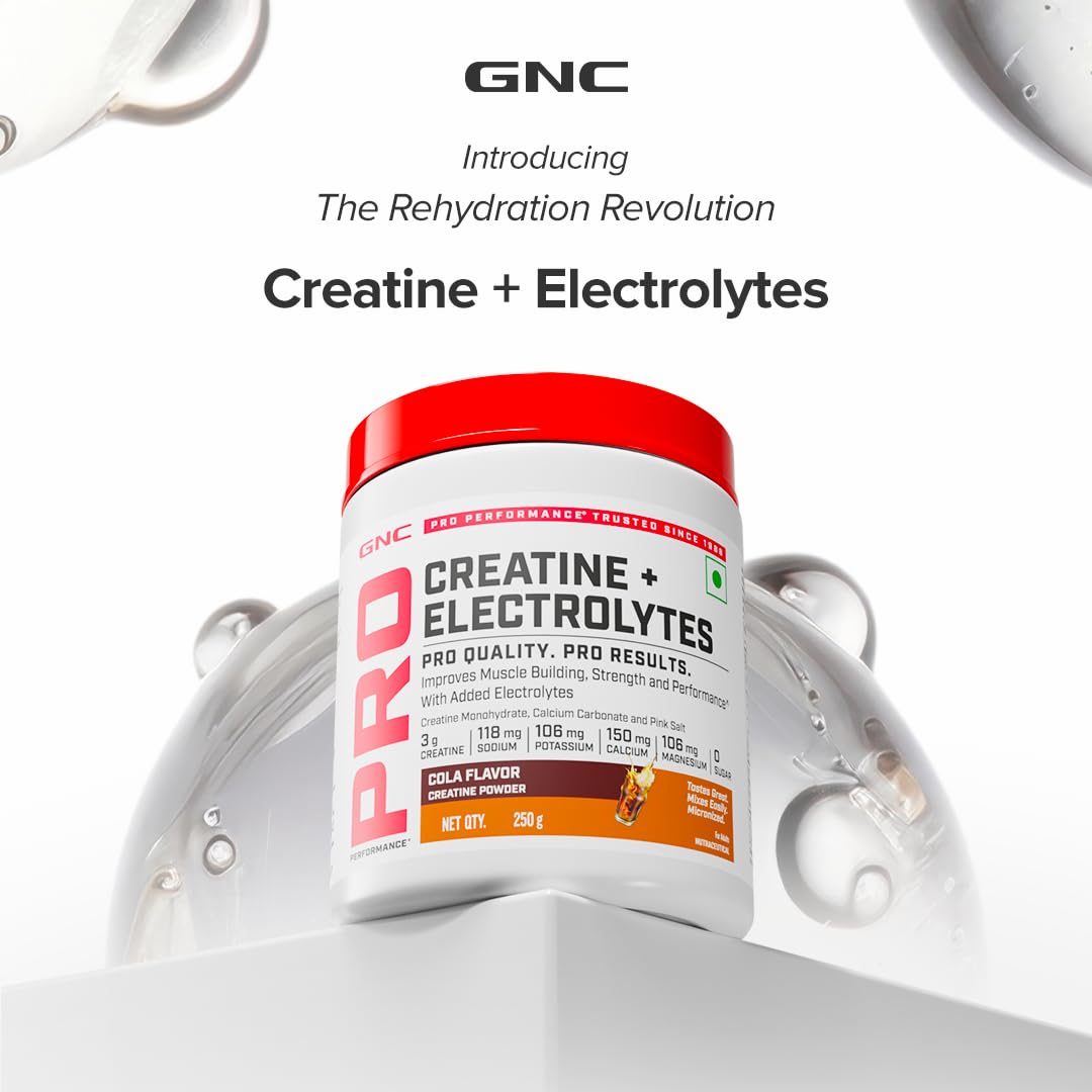 GNC Creatine+ Electrolytes | 3g Creatine Monohydrate + Sodium, Potassium, Calcium, Magnesium | Boosts Muscle Growth, Hydration, Energy & Recovery | Zero Sugar | 100% Veg | 250g | Lemon - Image 2 thumbnail