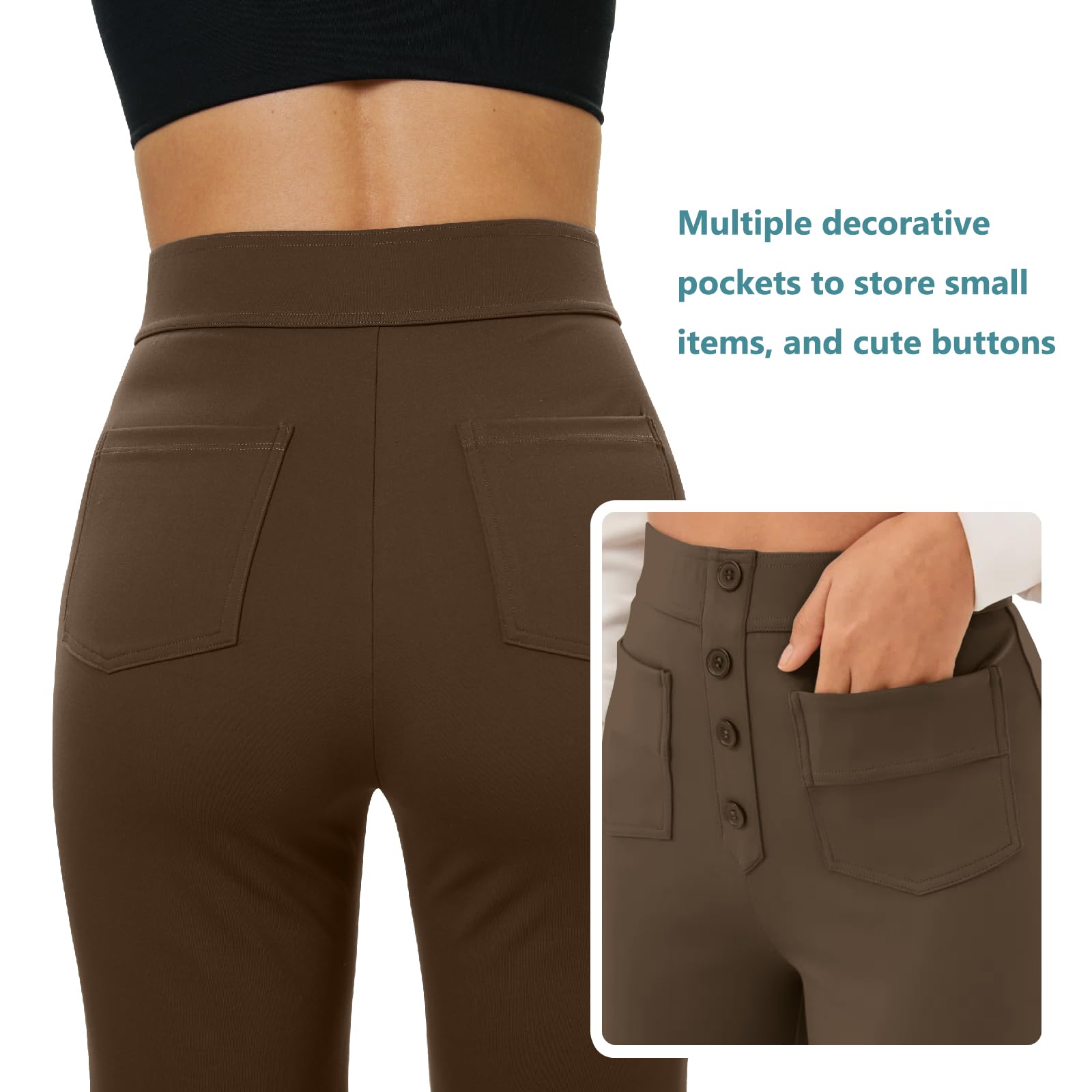 keriffe Women's Straight Leg Pants High Waisted Button Stretchy Business Work Dress Casual Trousers Multiple Pockets