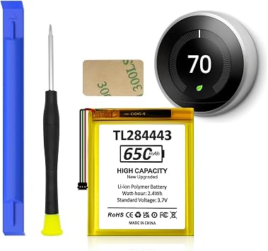 TL284443 Battery, High Capacity 650mAh Li-ion Polymer Replacement Batteries for Nest Learning Thermostat 2nd 3rd, fit T3007ES,T3008US, T4000E Smart Home Battery with Repair Tool Kits