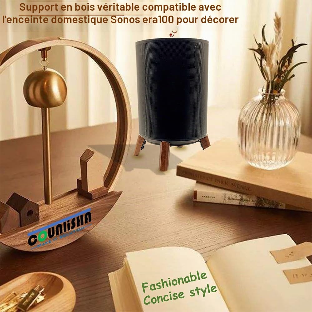 Support en bois de noyer pour Sonos Era 100, trépied de bureau, matériau en bois véritable, support stable et robuste