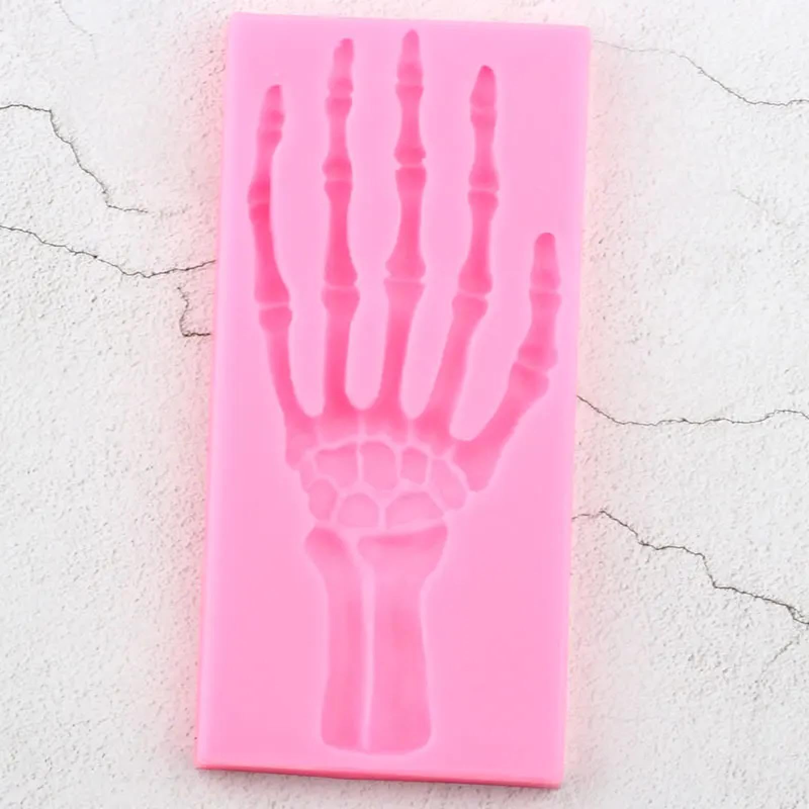 Moldes de silicona para manualidades, molde de chocolate, 16,4 x 7,8 cm, herramientas de decoración de pasteles de Halloween, moldes de silicona de hueso de esqueleto de mano, moldes de silicona para