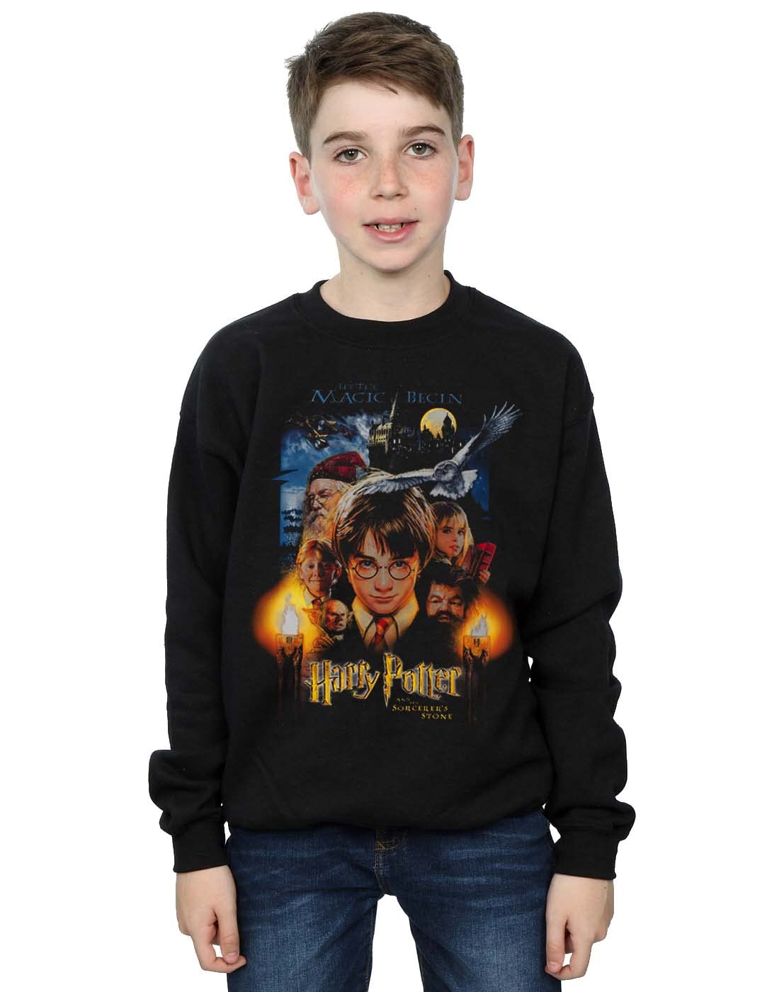 Official Licensed Harry Potter Sorcerer's Stone Movie Poster Boys Sweatshirt - Classic Hogwarts Design UK - Available in Multiple UK Sizes - Machine Washable - Officially Licensed - Premium Quality