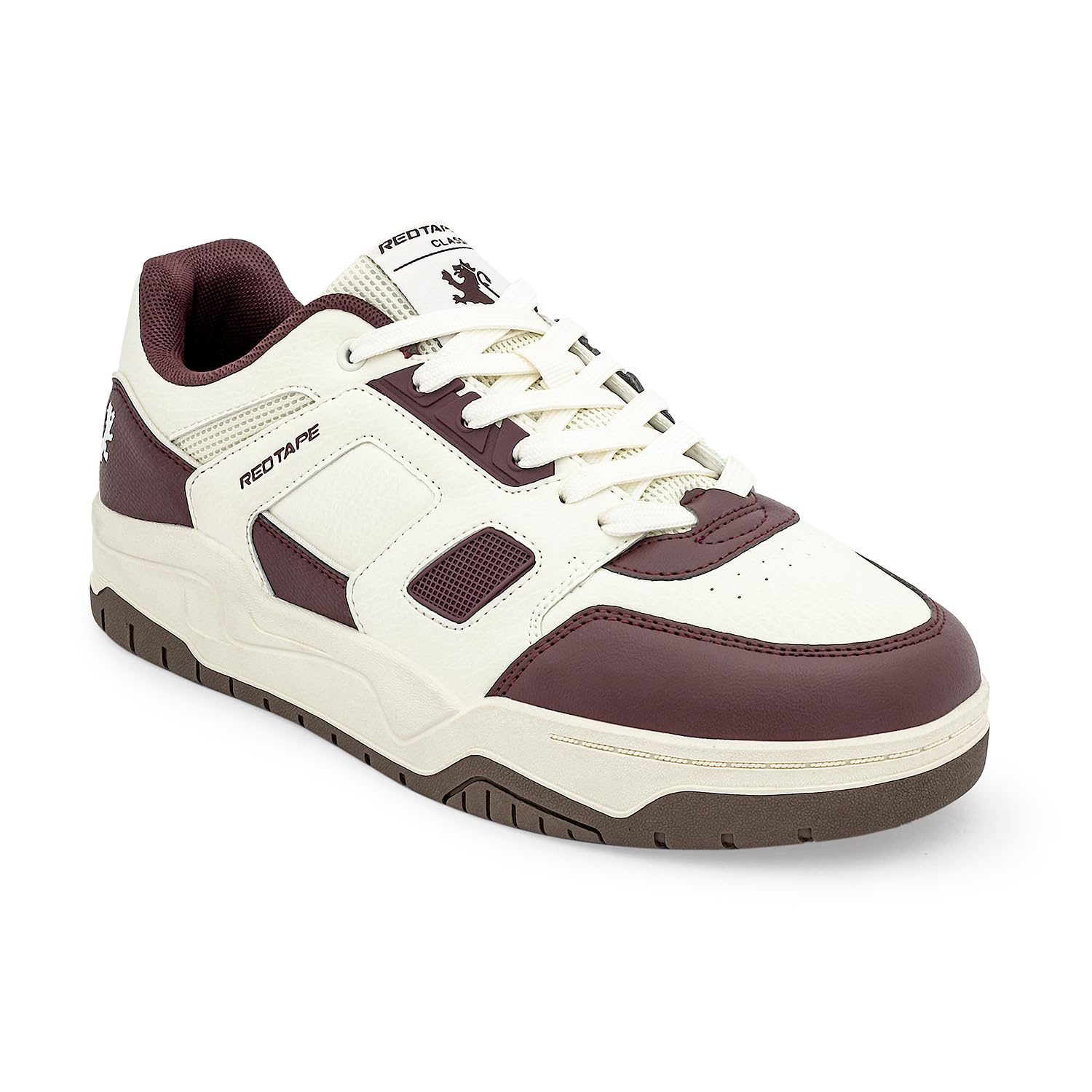 red tape Men's Sneakers Maroon White Mesh Pu Round Toe Lace-Up Comfort Grip-picture-46