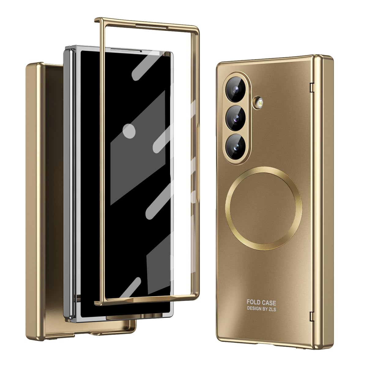 Etui do Samsung Galaxy Z Fold 8 Ultra z matową powłoką, nieprzywierające odciski palców, zawiasy i ochraniacz ekranu przedniego - elegancki luksus, składane całkowicie 360 pełna ochrona (złote)