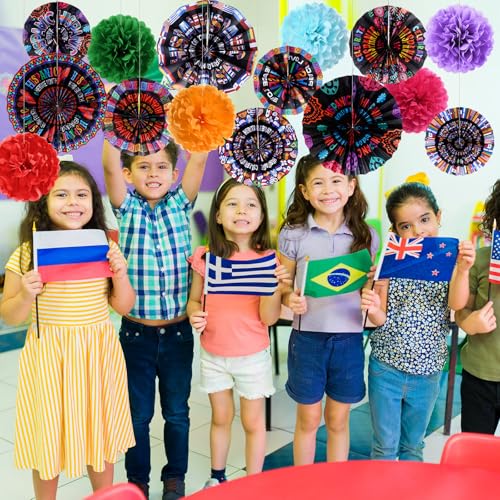 Image of Outus 21 Pcs Spanish Classroom Decorations Spanish Hanging Fans Latin American Paper Fans National Hispanic Heritage Month Hanging Decor Bulletin Board Classroom Decor for Ceiling Wall Home