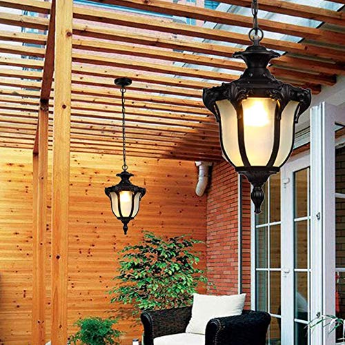 BytheM Ljuskronor utomhus taklampor, loft vintage industriell ljuskrona belysning, IP54 vattentät trädgård hängande lykta lampor, aluminium glas pendellampa skärm