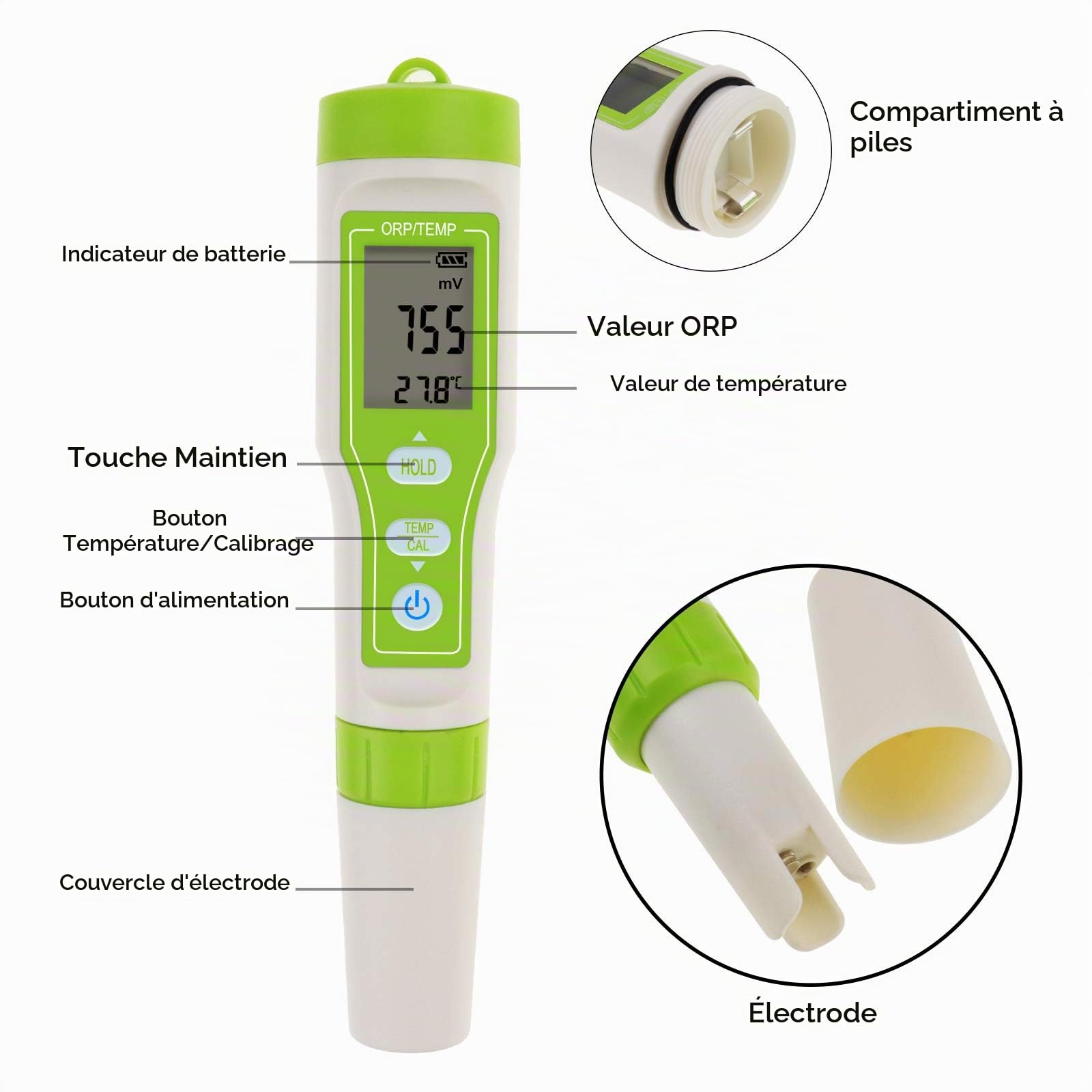 Pensize Orp Redox Tester -1200~1200mv Avec Tampon D'éTalonnage Orp Pour la Mesure de la Qualité de L'Eau ± 2mv Compteur de Potentiel de Réduction D'Oxydation Haute PRécision