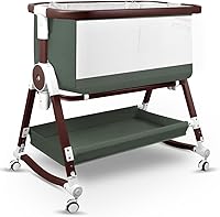 Vista 9 de Moisés de bebé 4 en 1, Moisés cuna colecho con ruedas y cesta de almacenamiento, Cuna colecho ajustable de 7 alturas con mosquitero, Moisés mecedora