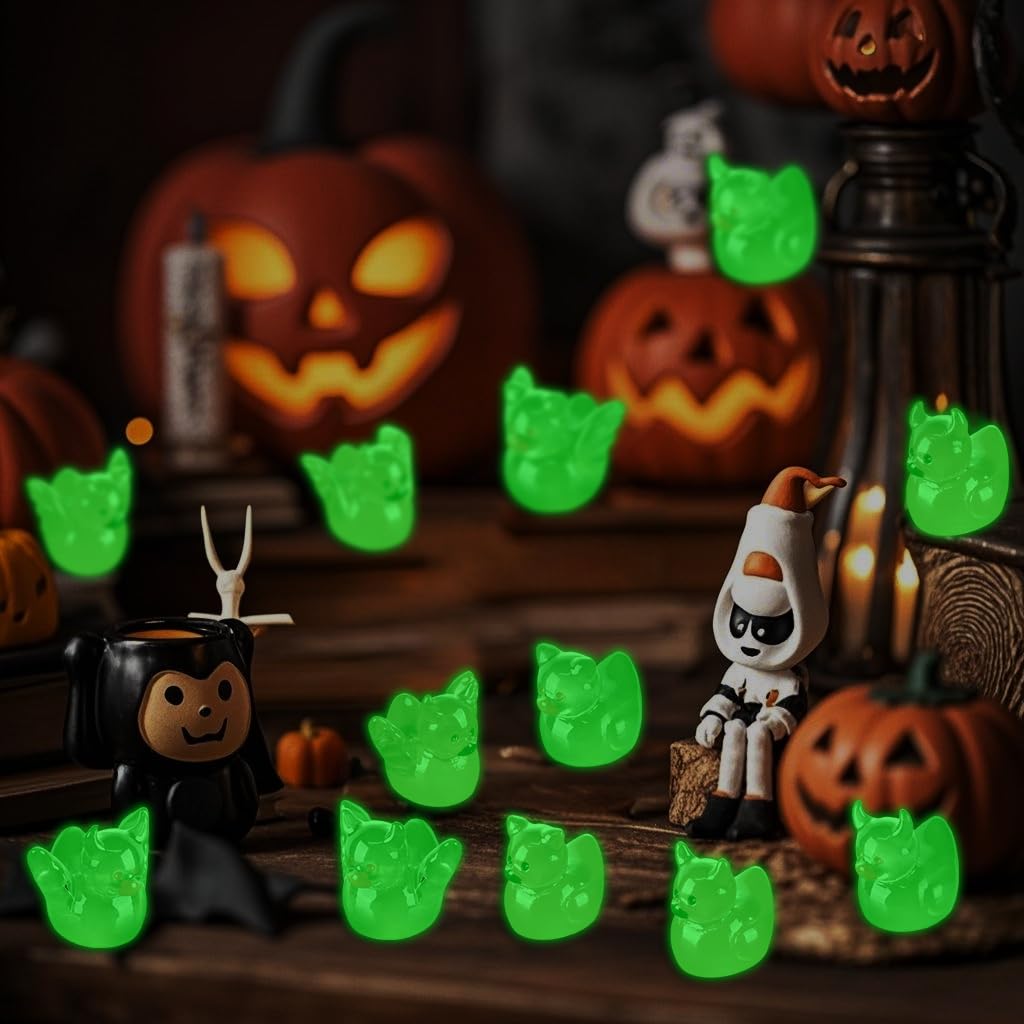 WIURGOHA Halloween Mini Ducks,60pcs Luminous Tiny Resin Small Little Devil Ducks Miniature Glow in The Dark Figures for Dollhouse Decor Accessories Garden Micro Landscape Aquarium Potted (12 Styles) - Image 3