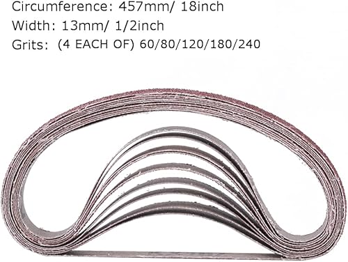Miniatura 2 de Correas de lijado de 1/2 pulgada x 18 pulgadas, 8 de cada uno de granos 60/80/120/180/240, herramienta de lijadora de banda para carpintería, pulido