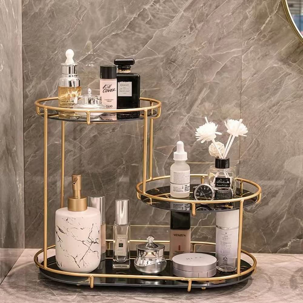 BEROZA Cosmetic Display Rack, Desktop 3-Tier Vanity Stand, Cosmetic Storage Display Box, Bathroom Vanity Top to Store Cosmetics, Perfect for Dressing Table, Bedroom, Bathroom. (Black)