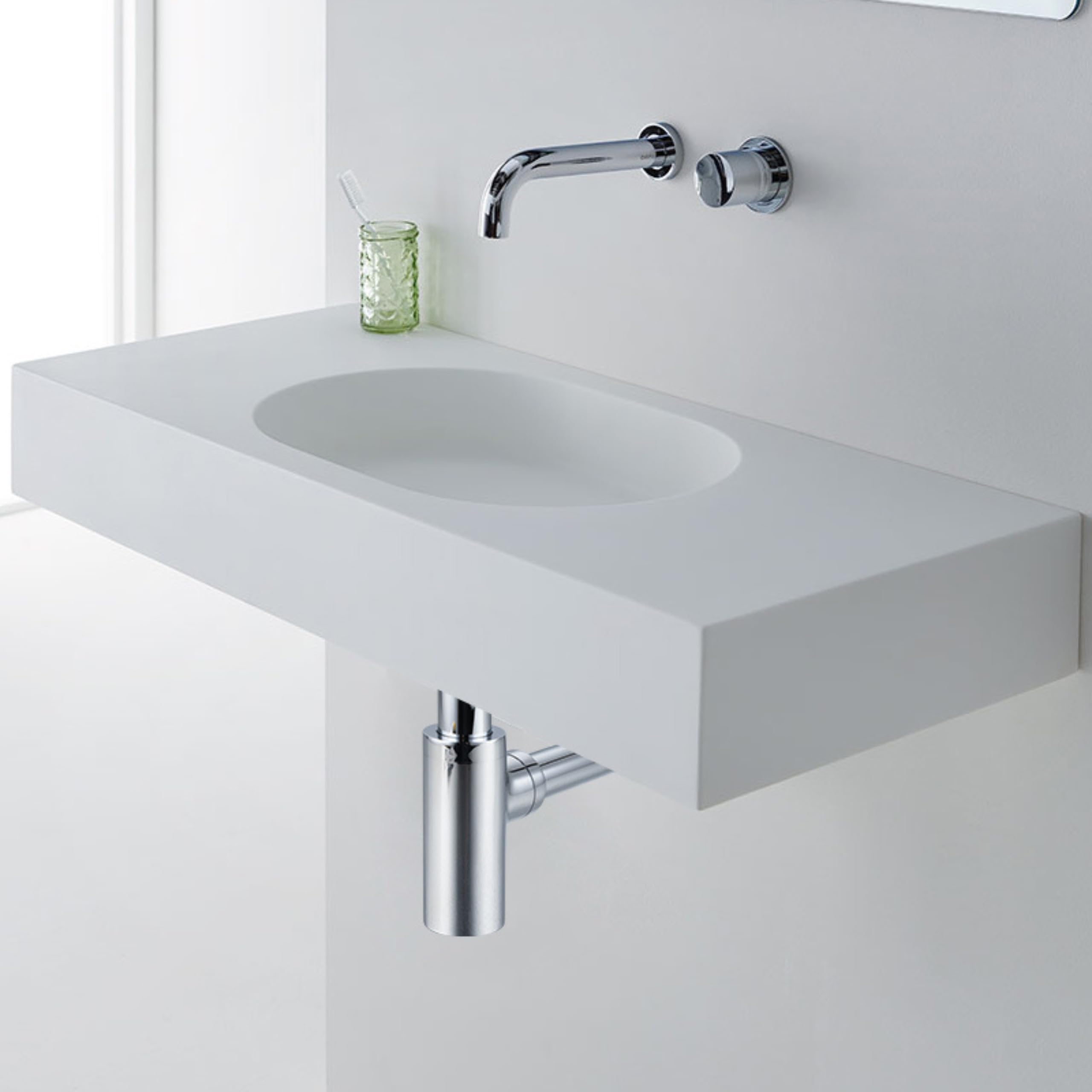AQUAUNO - Sifón redondo para botella de lavabo de latón cromado G1 1/4 – Desagüe universal para baño, tapón de olor, altura ajustable, resistente a la corrosión, con apertura de limpieza