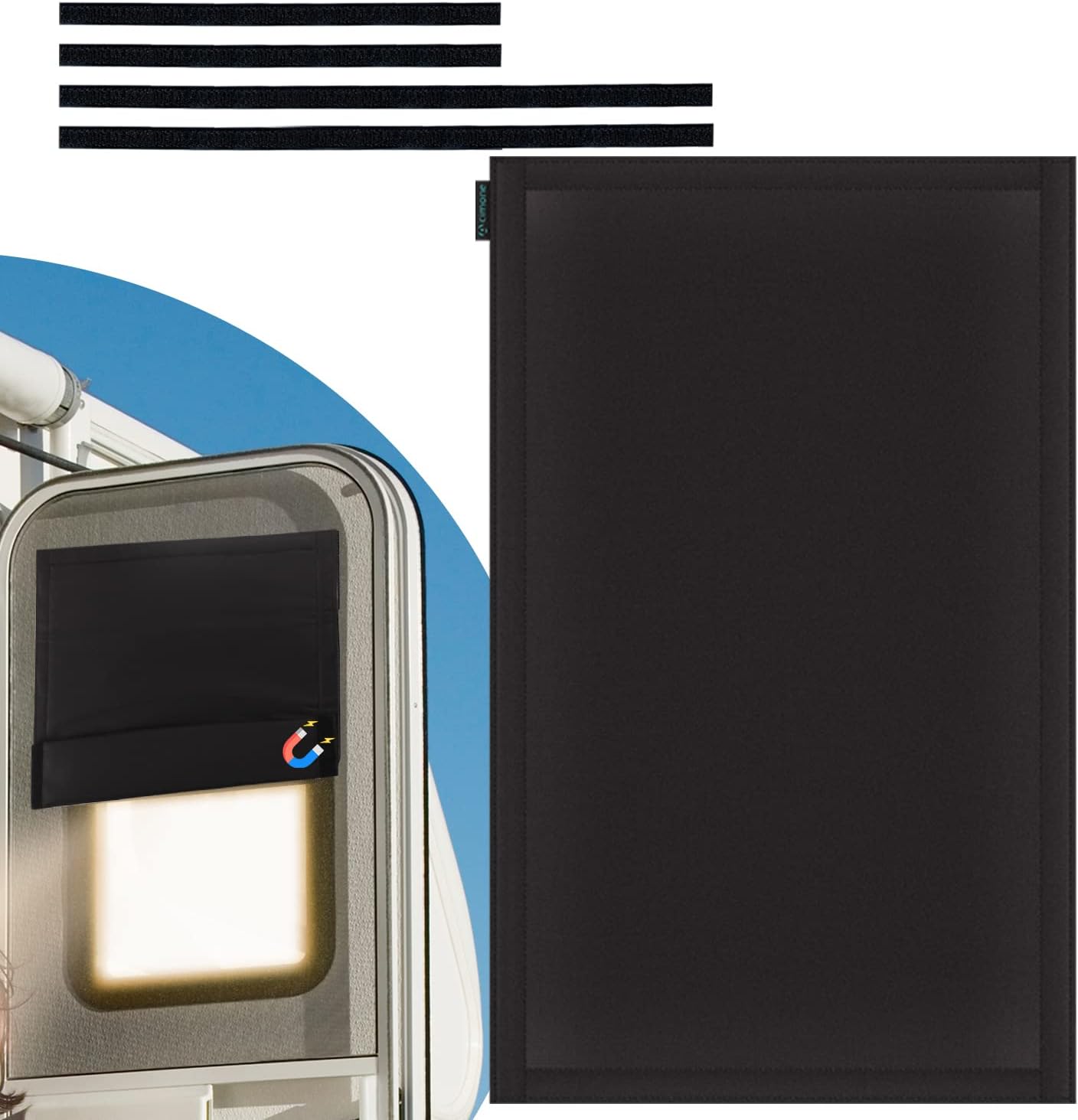 ACIMONE RV Door Window Shade Blackout, Foldable Camper Interior Door Window Cover Fits Most RV Entry Door, RV Curtain Waterproof Premium 4-Layer Oxford Fabric