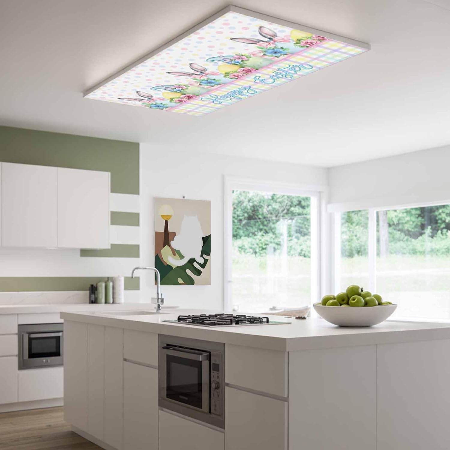 2x4 ft Fluorescent Light Cover for Ceiling Happy Easter Spring Flower Eggs Magnetic Light Filters, Rabbit Colorful Polka Dot Ceiling Lampshades for Home School Office 4Pcs
