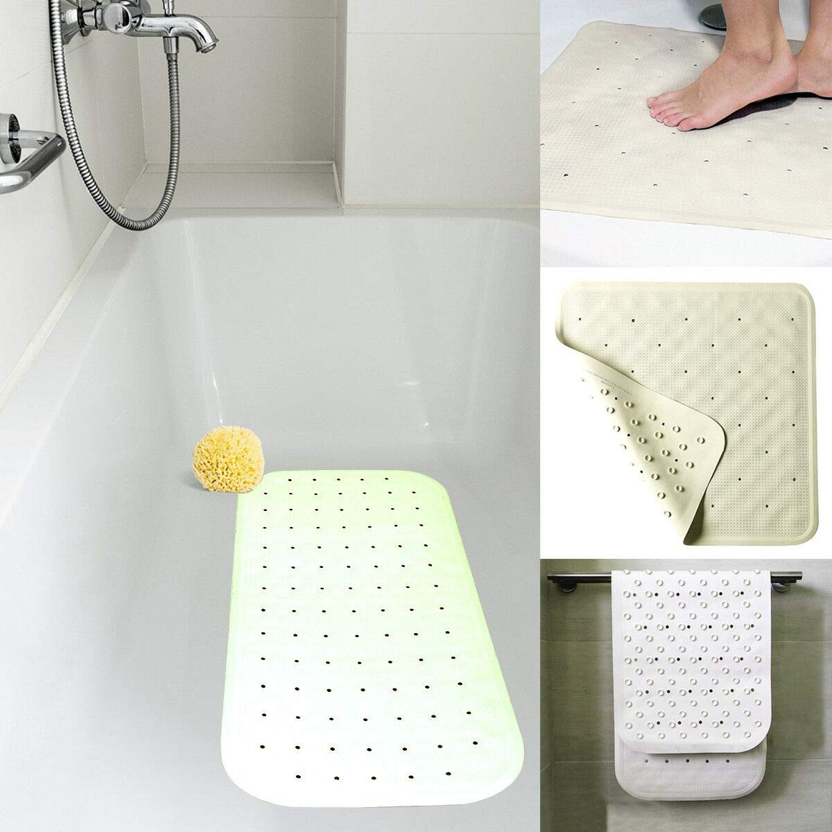 Sdmax White Non Slip Bath Mats Non Slip Shower Mat Anti Mould Pvc Shower Matt With Suction Cup Antibacterial Bathtub Mat With Drain Holes