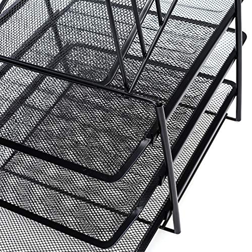 Delifox Mesh Desk Organizer Metal File Holder Mail Sorter with 5 Racks and 3 Trays