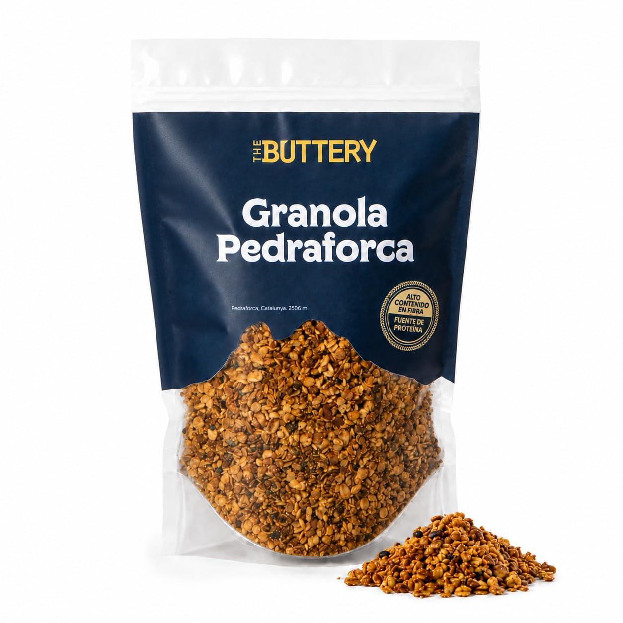 The Buttery – Granola Pedraforca - Crema de Cacahuete Chocolate & Dátil. Fuente Proteína/Fibra. Avena, Anacardo, Almendra, Chía, Lino, Cáñamo, Sésamo, Aceite Oliva V. Extra, Miel, Coco, Canela - 280g