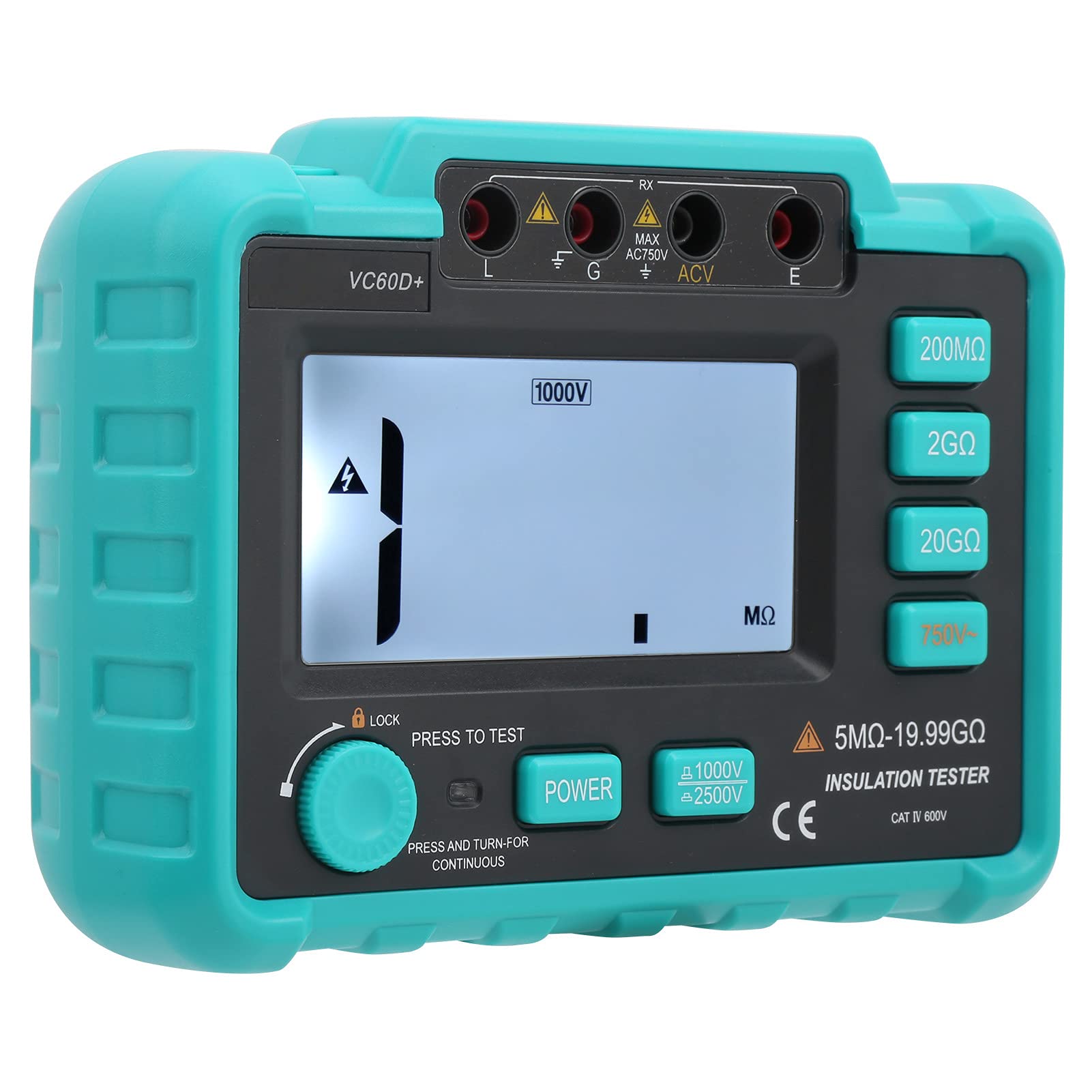 Probador de Aislamiento Digital Megóhmetro ABS 1000 V 2500 V Pantalla Retroiluminada de Alta Precisión de Amplio Rango para Electricistas que Prueban Motores Cables e Instalaciones Eléctricas
